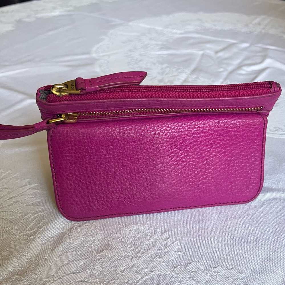 Fossil Erin flat pebble leather wallet fuchsia pink - Picture 15 of 16